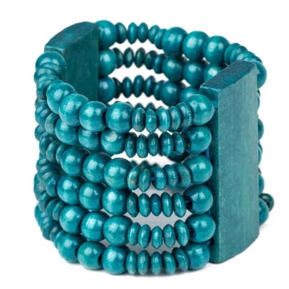 DON'T STOP BELIZE-ING BLUE WOODEN STRETCHY BRACELET